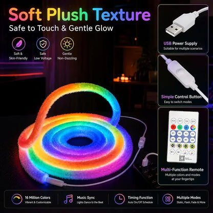 🌈 Neon-Lichtband in Marderfell-Optik mit 360°-Rundumbeleuchtung ✨