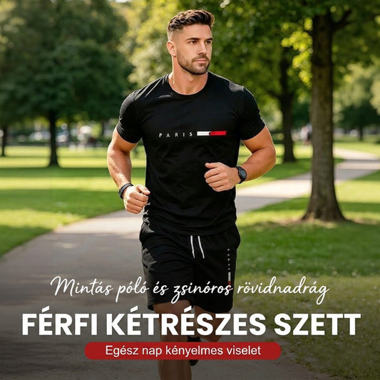 Férfi nyomtatott felső és rövidnadrág 2 részes szett