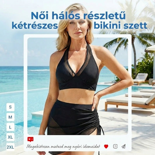 👙 Női három részes fürdőruha szett hálós betéttel