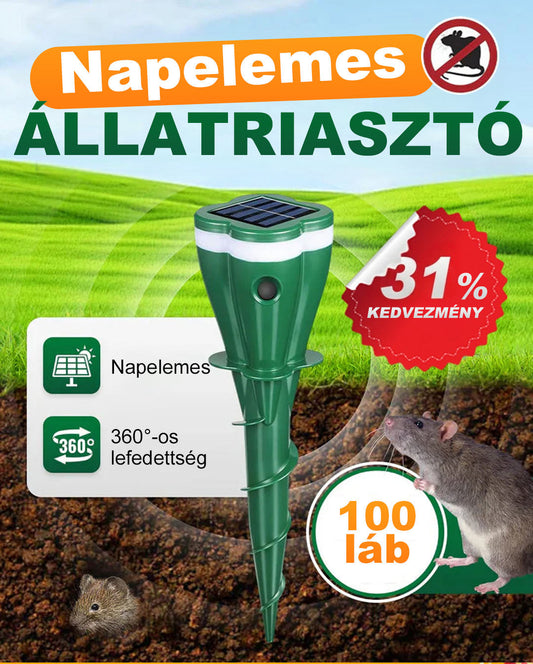 🔆 Napelemes, vízálló ultrahangos állatriaszto mozgásérzékelővel – Raktáron & Utánvétes 🐕🦌