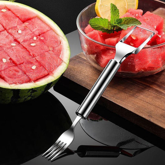 🍉2 az 1-ben rozsdamentes acél gyümölcsvágó villa-szeletelő
