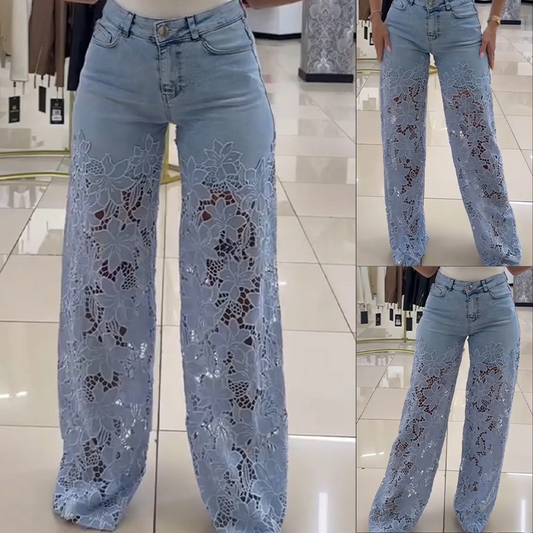 ファッション レース パッチワーク デニム ジーンズ
