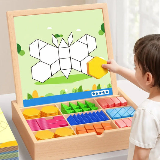 🎁 Fejleszd a logikát – Mágneses mintákkal ellátott fa puzzle készlet – Utánvétes 🧠🧩✨