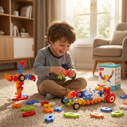 Kreatív építőelem-készlet, egymásba illeszkedő építőelemekkel