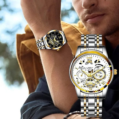 🔥Férfi vízálló római lyukacsos automata mechanikus karóra⌚