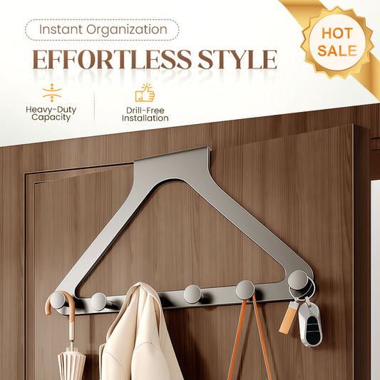 Fúrás nélküli, ajtóra akasztható 6 kampós fogas