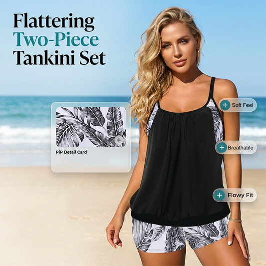 🌊S-4XL👙 Tankini szett Boyshort biztonságos fedés