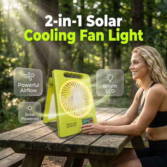 🔆 2 az 1-ben napelemes ventilátor és LED-lámpa – 2400 mAh-s powerbank, Type-C + napelemes töltés, összecsukható és hordozható – ideális kempingezéshez, áramkimaradásokra és kültéri használatra