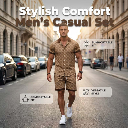 👕✨ Férfi mintás kétrészes nyári szett – Könnyű, légáteresztő anyagból 🌬️