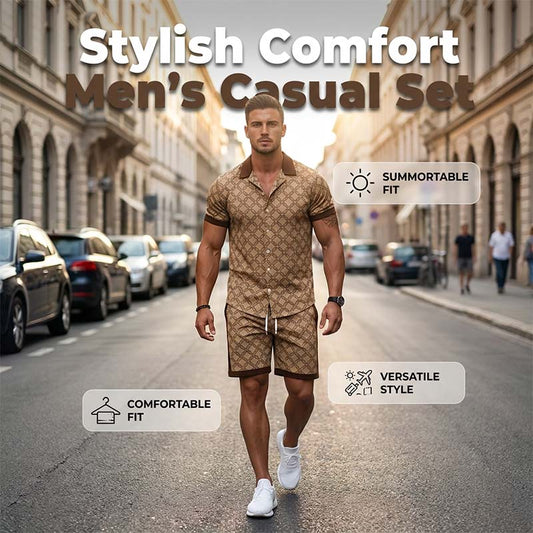 👕✨ Férfi mintás kétrészes nyári szett – Könnyű, légáteresztő anyagból 🌬️