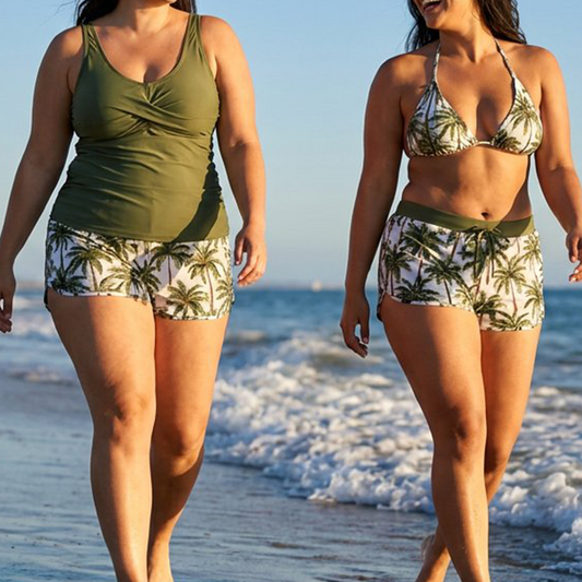 👙🔥Női háromrészes tankini fürdőruha-szett rövidnadrággal