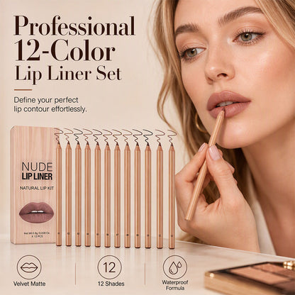 💄 12 színből álló matt ajakkontúr-készlet a határozott, mindennapi sminkekhez