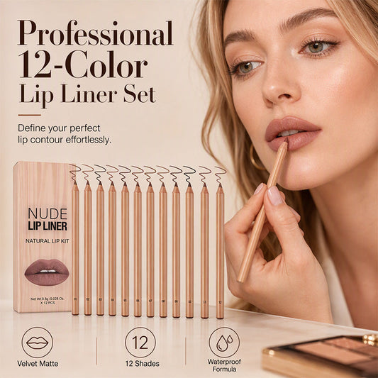 💄 12 színből álló matt ajakkontúr-készlet a határozott, mindennapi sminkekhez