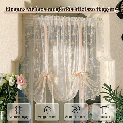 ✨🏠 Virághímzéses áttetsző függöny masnival – Lágyan szűri a fényt, megőrzi otthona magánszféráját 🎀