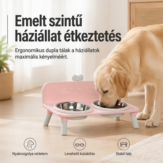 🐾🍽️ Kétemeletes, megemelt állatetető: segít megőrizni az egészséges testalkatot + könnyen tisztítható! 🎉
