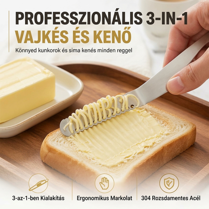 Professzionális 304 rozsdamentes acél 3 az 1-ben vajkés és kenőkés