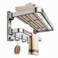 No Drill Double Folding Bathroom Towel Rack Wall Mounted Bath Towel Holder Shelf Organizer with Hooks
