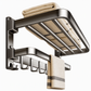 No Drill Double Folding Bathroom Towel Rack Wall Mounted Bath Towel Holder Shelf Organizer with Hooks
