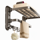 No Drill Double Folding Bathroom Towel Rack Wall Mounted Bath Towel Holder Shelf Organizer with Hooks