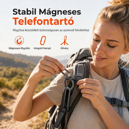 Hordozható karabineres telefontartó és mágneses selfie bot állvány utazási fotózáshoz