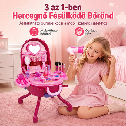 🎀3 az 1-ben gyerek szépítőasztal görgős bőröndkészlet
