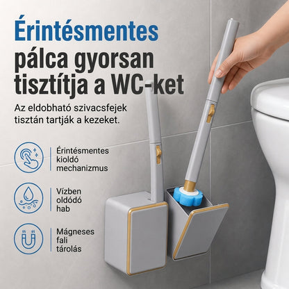 Falra szerelhető eldobható WC-kefe készlet, oldódó illatos pótfejekkel a fürdőszoba tisztításához